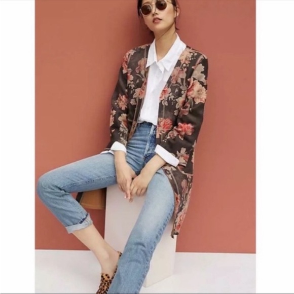 Anthropologie Solitaire Dark Purple Faux Suede Floral Kimono Jacket - Picture 9 of 11